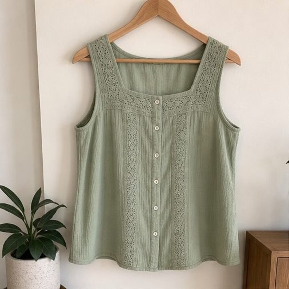 Sage Lace Trim Top
